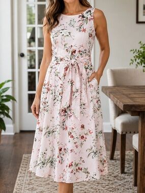 NWT Anne Klein Floral Fit Flare Midi Dress Size 10 White Dove Multi Wedding
